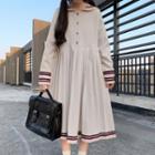 Long-sleeve Midi Pleated Dress White - One Size