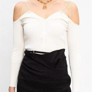 Plain Ribbed Long Sleeve Off-shoulder Sweater