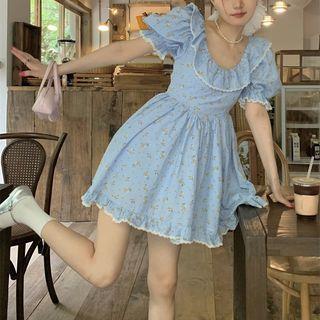 Short-sleeve Floral Lace Trim Corset Dress