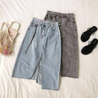 Irregular Denim Midi Skirt