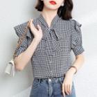 Puff-sleeve Houndstooth Blouse