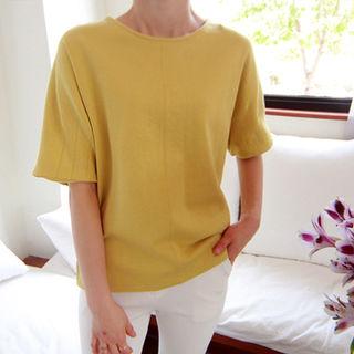 Elbow-sleeve Slit-hem Top