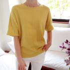 Elbow-sleeve Slit-hem Top