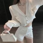 V-neck Crop Cardigan / Wide-leg Shorts