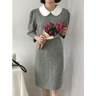 Puff-shoulder Tweed Midi Dress