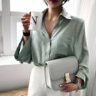 Wide-sleeve Pocket-front Satin Shirt
