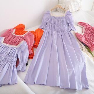 Square Neck Short-sleeve Midi A-line Dress / Top