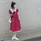 Short-sleeve Plaid A-line Dress Dragon Fruit Red - One Size