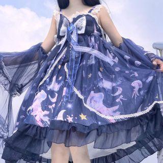 Sleeveless Lace Trim Lolita Dress / Shawl / Arm Sleeves / Set