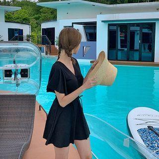Flared Wrap Swimdress Black - M