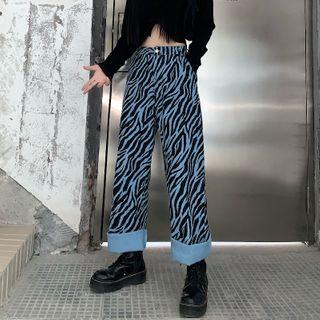 High-waist Zebra Print Straight-cut Pants