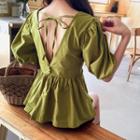Puff-sleeve Tie-back A-line Top