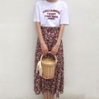 Lettering Short-sleeve T-shirt / Floral Midi Skirt