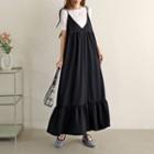 V-neck Shirred Maxi Overall Dress