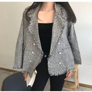 Collared Fringe Trim Long-sleeve Blazer