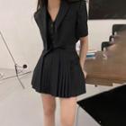 Single Breasted Blazer + High-waist Pleated Skirt + Sleeveless Single Breasted Vest