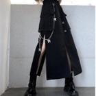 Side-slit Midi A-line Skirt / Butterfly Waist Chain / Set