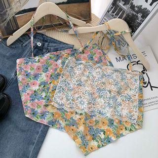Asymmetrical Print Cropped Suspender Top