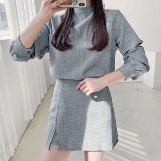 Mockneck Blouse & Mini Skirt Matching Set