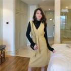 Plain Long-sleeve T-shirt / Sleeveless Tie-waist Dress