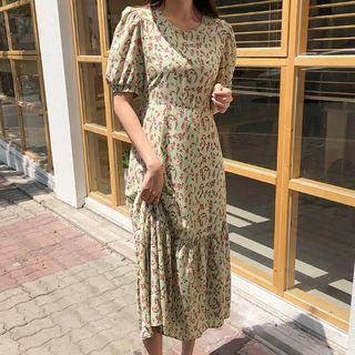 Tie-waist Ruffle-hem Floral Print Dress