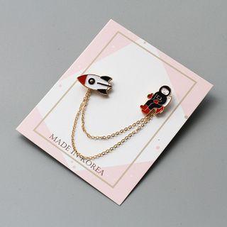 Astronaut & Rocket Chained Brooch As Shown In Figure - One Size