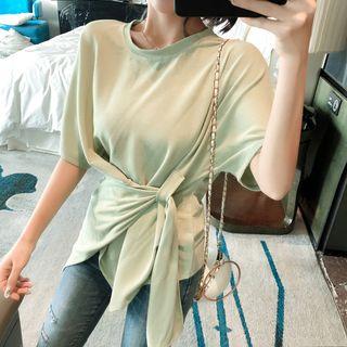 Bow Waist Elbow-sleeve T-shirt