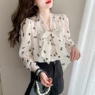 Long-sleeve Bow-neck Floral Print Blouse