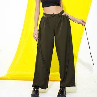 Eco-friendly Low-waist Strap Detail Cutout Wide-leg Pants