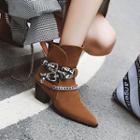 Buckled Chunky Heel Chained Short Boots