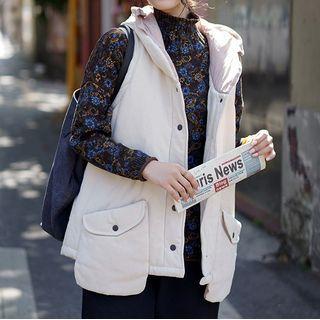 Hooded Padded Button Vest
