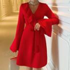 Ruffle Flared-sleeve A-line Dress