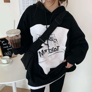 Print Mock Two-piece Long-sleeve Sweatshirt Black - One Size