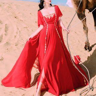 Spaghetti Strap Chiffon Maxi A-line Dress / Scarf