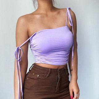 Tie-shoulder Ruched Crop Camisole Top