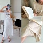 Cap-sleeve Printed Long Hoodie Dress