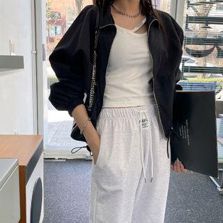 Collared Drawstring Bomber Jacket