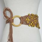 Round Buckled Beaded Woven Belt Brown - One Size