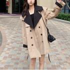 Notch Lapel Double Breasted Two Tone Trench Jacket