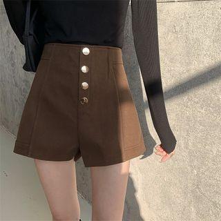 Button-up High Waist Woolen Shorts