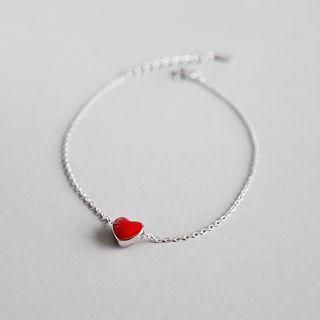 925 Sterling Silver Heart Bracelet Platinum - One Size