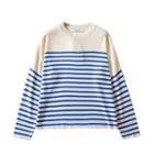 Long-sleeve Striped Knit Top Stripes - White & Blue - One Size