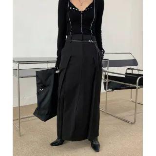 Zip-fly Pintuck Maxi Skirt