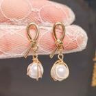 Faux Pearl Knot Alloy Dangle Earring 1 Pair - White Faux Pearl - Gold - One Size