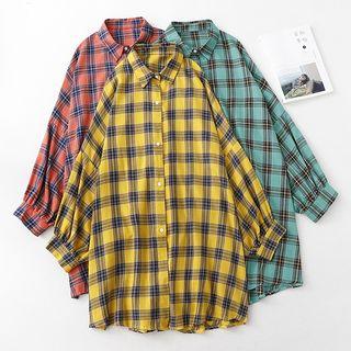 Batwing-sleeve Plaid Shirt