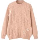 Ribbon Accent Cable Knit Sweater Pink - One Size