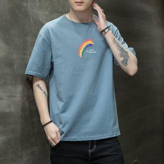 Rainbow Print Round Neck Short Sleeve T-shirt