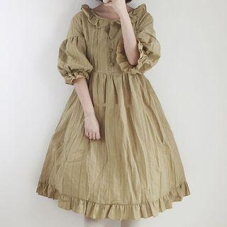 Short-sleeve A-line Dress / Frilled Pinafore Dress