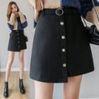 Buttoned A-line Mini Wool Skirt