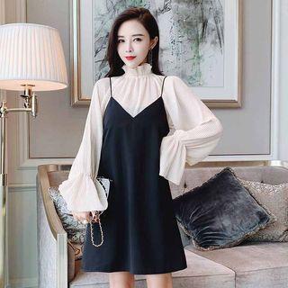Set: Frill Collar Blouse + Pinafore Dress